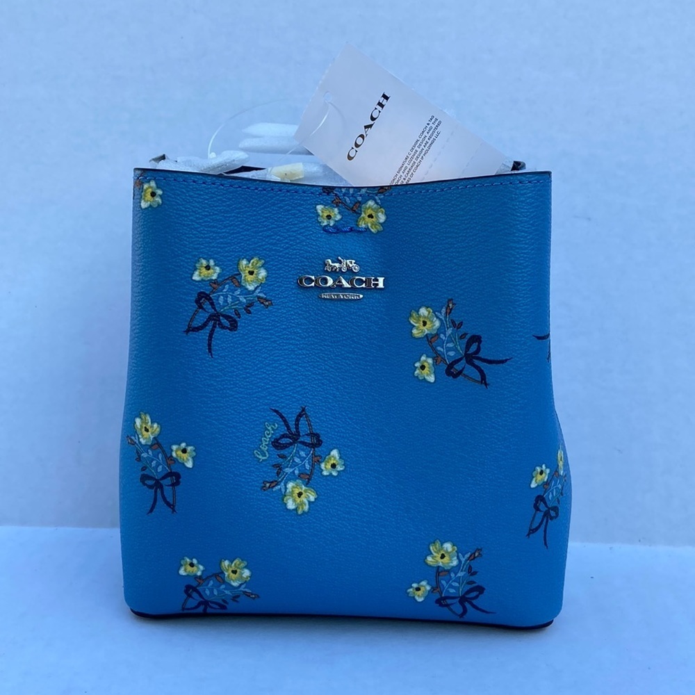 New COACH Mini Town Bucket Bag With Floral Bow Print